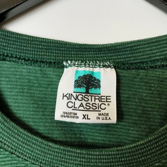 Edisto Beach SC Vintage Green L Striped Tee with Embroidered Crest Adult Unisex - Picture 10 of 11